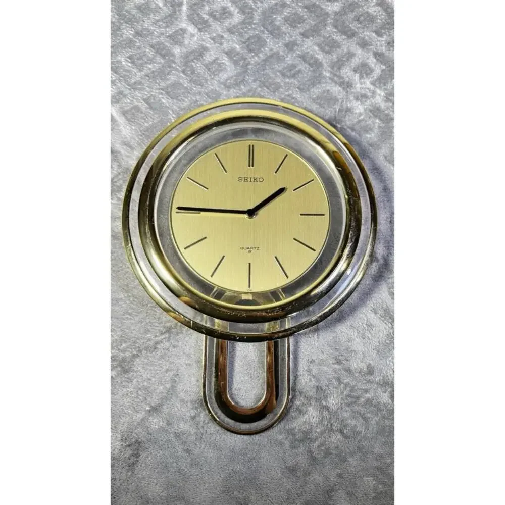 Vintage Seiko Quartz Pendulum Wall Clock Gold and Clear - Tested, Works Great!